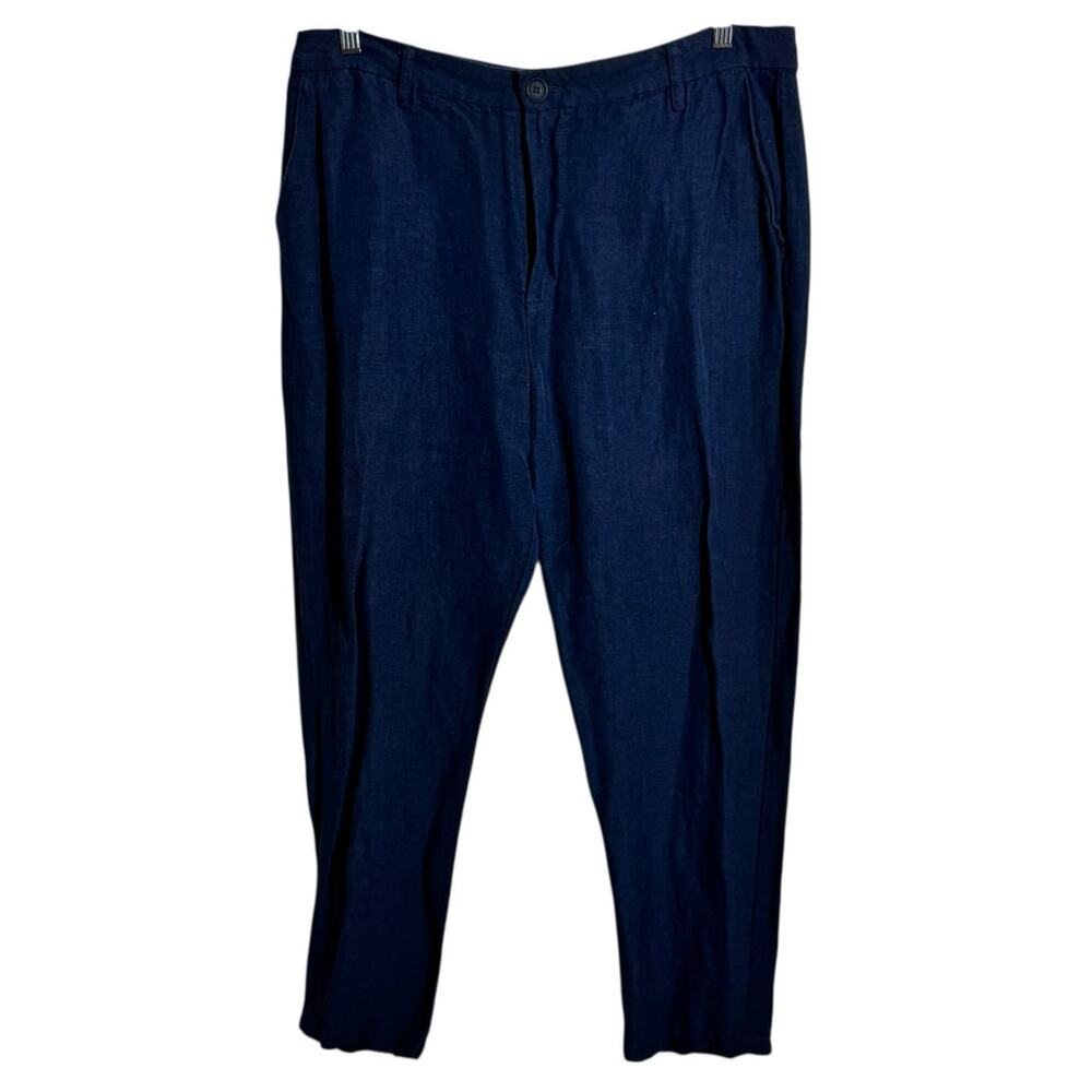 Magaschoni Coastal Linen‎ Blend Pant Men 34 Navy Blue Minimal Quite Luxury Beach